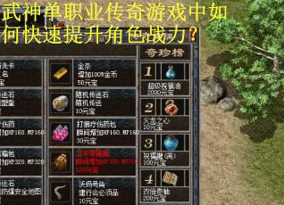 武神单职业传奇游戏中如何快速提升角色战力？
